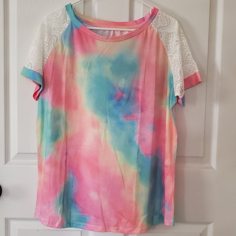 Bright Tie-dye Crochet Raglan Tee - Picture 9 of 12